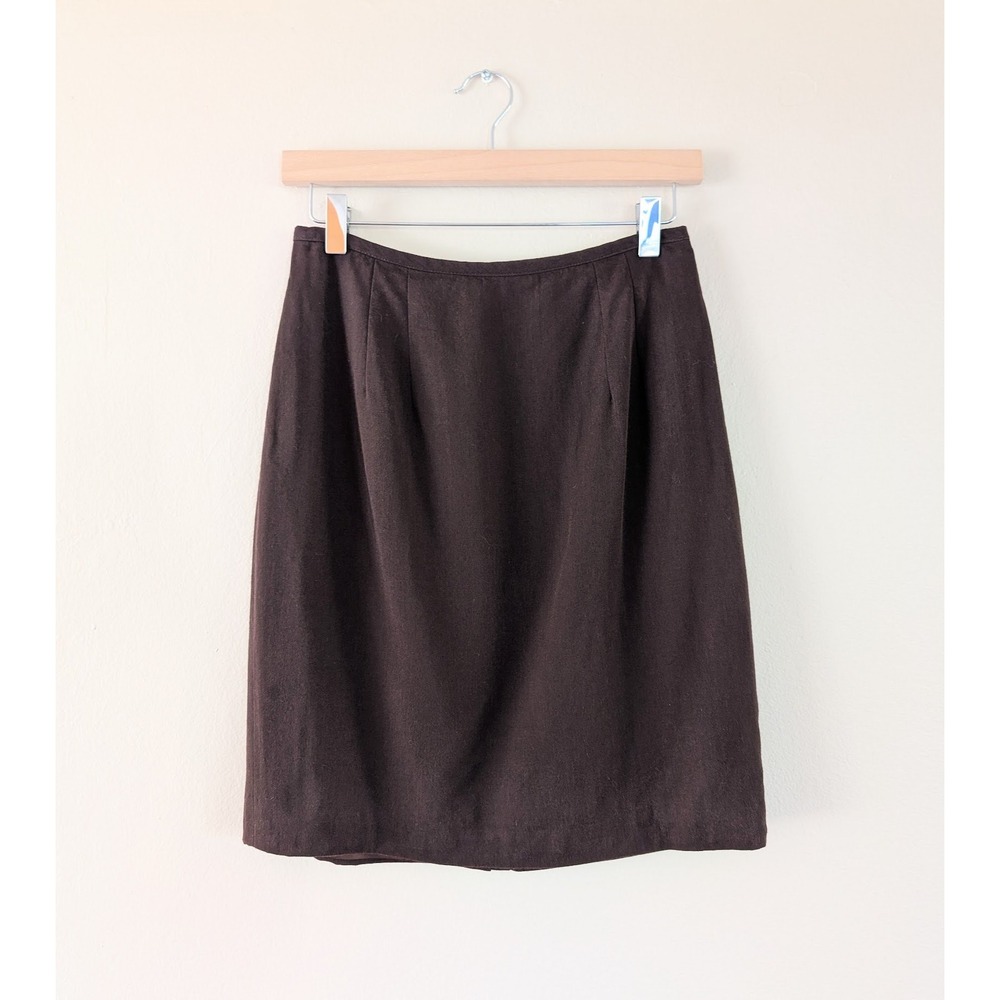 Chocolate Brown Pencil Skirt Women 10 Tailored Career Academia Minimalist Office